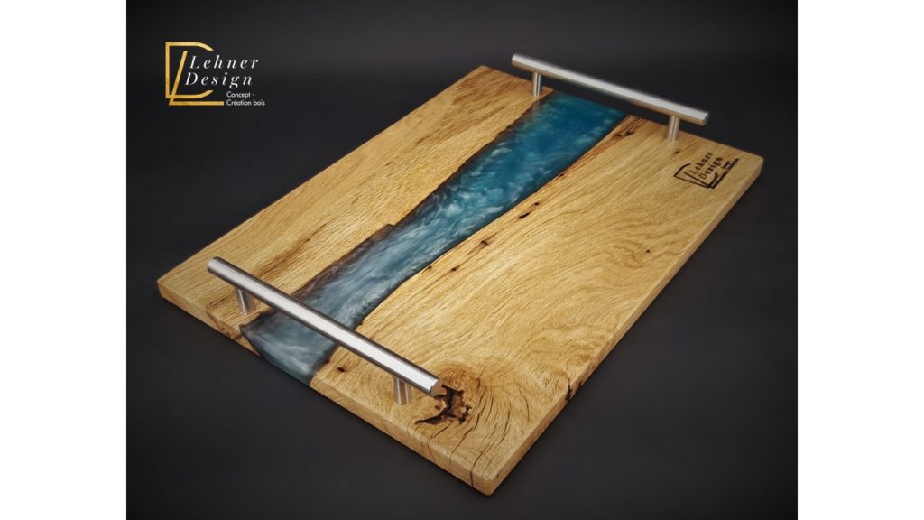 Plateau de service bleu silver 02 logo